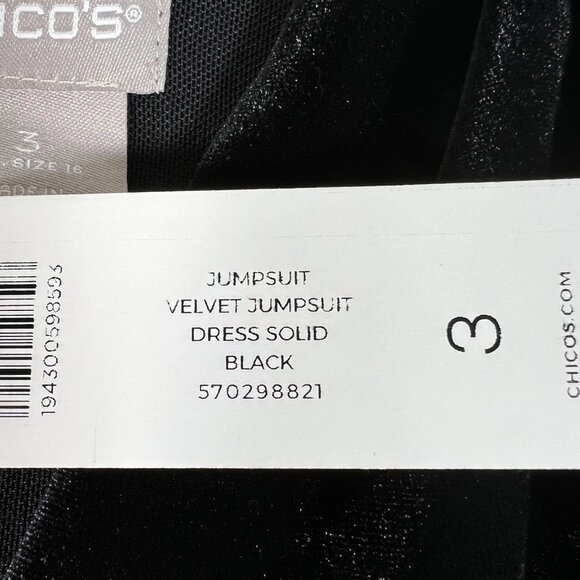 NEW Chico's Womens Black Wide Leg Waist Tie Elegant Velvet Jumpsuit Size 3 US 16 - Picture 11 of 16